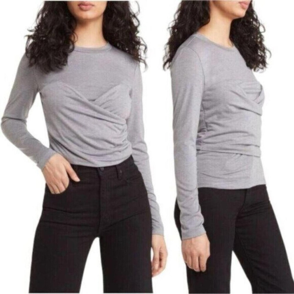 Vero Moda Nelly Ruched Knit Shirt Corset Top Gray Size Medium Long Sleeve NWT